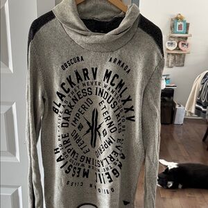 Blackarv Gray Graphic Pullover Sweatshirt with Black Print , M